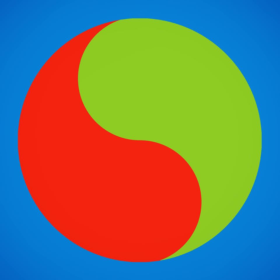 Green and Red yin yang symbol