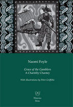 Cover of Grace of the Gamblers, with a drawing of a woman in check trousers standing in front of a Irish galley, drawing a sword.