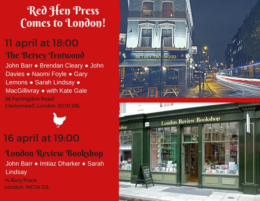 Invite to Red Hen Press reading in London